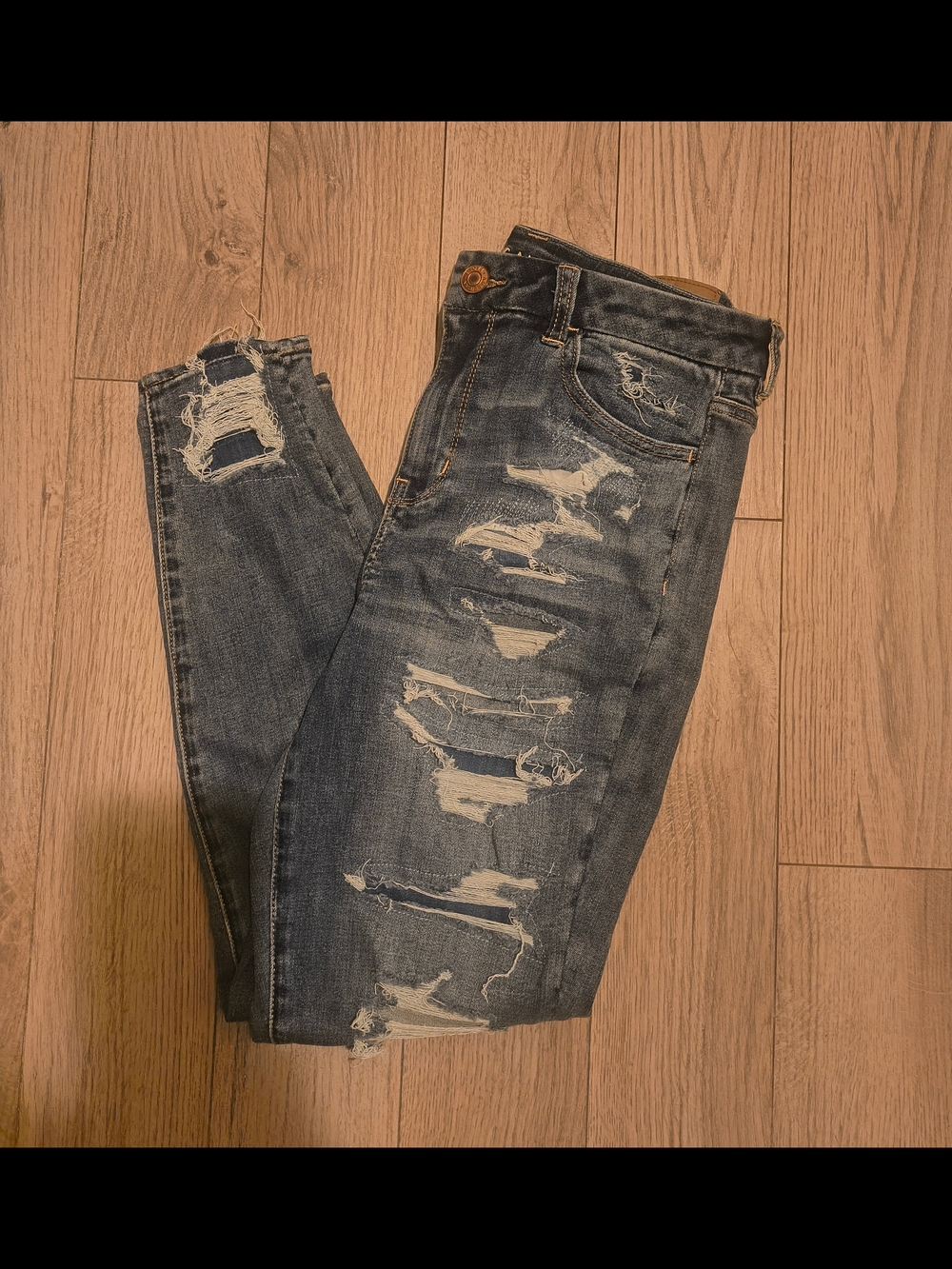 American Eagle Outfitters Distressed Skinny Jeans - Dark Blue